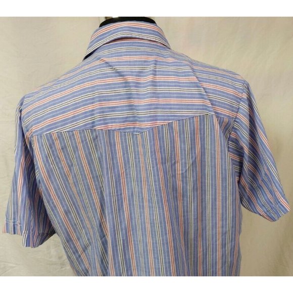 Plains Western Wear Mens Large Blue Red Stripe Pearl Snap Short Sleeve Shirt - Picture 9 of 11
